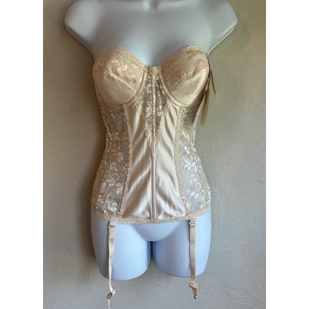 Vintage 80s Carnival Corset Bustier NWT 34B Garters Boned Union Made USA Lace